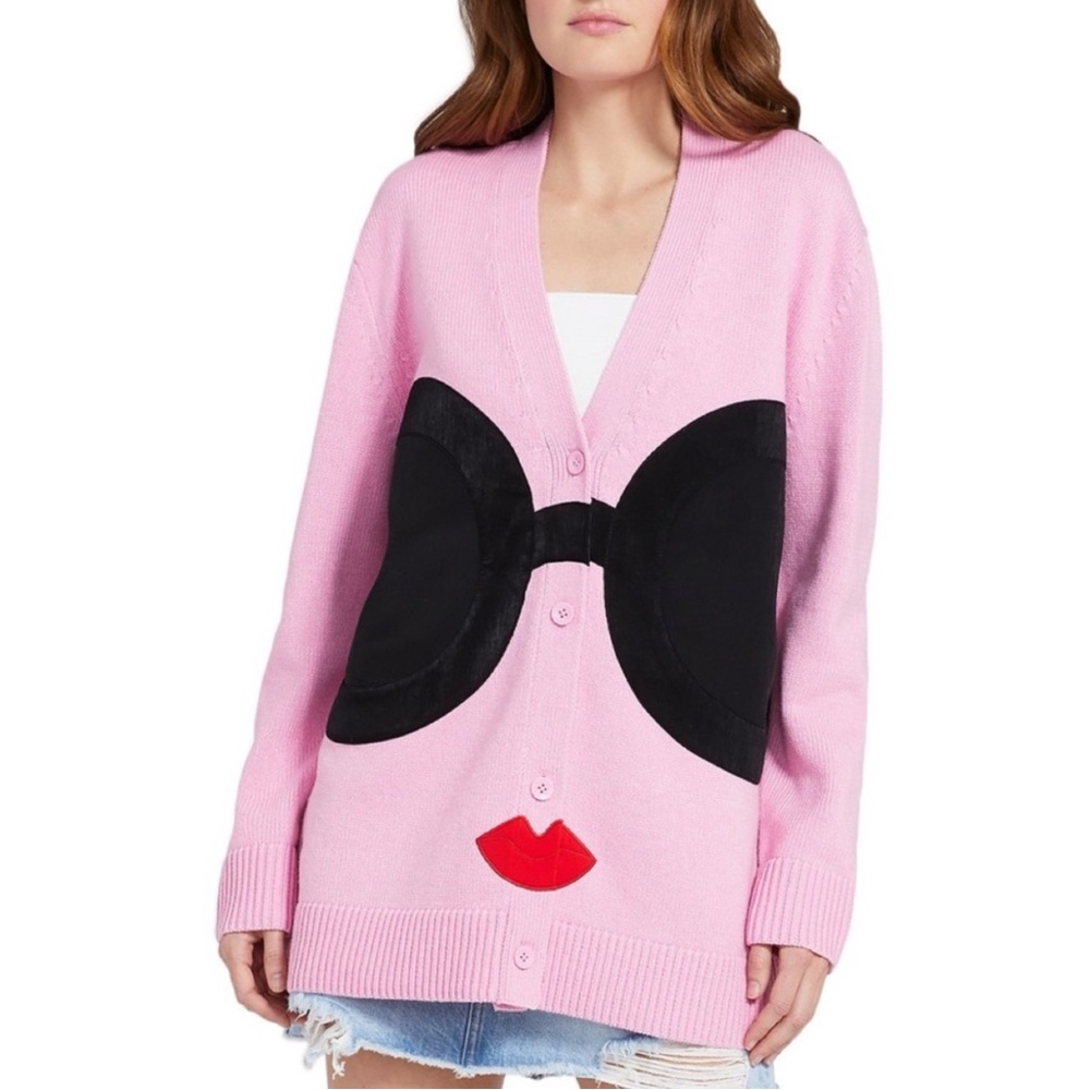 alice + olivia | bradford stace face grandpa cardigan in electric pink ↷ - Picture 15 of 16